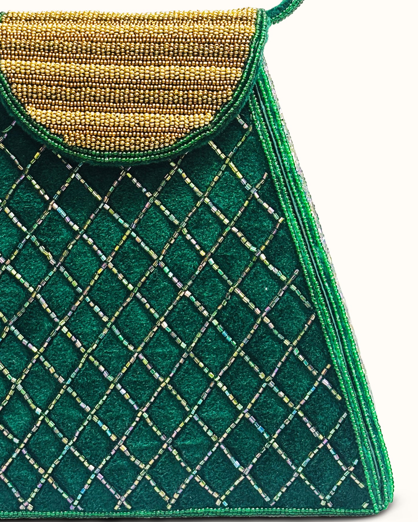 Emerald Regal Beaded Top-Handle Bag