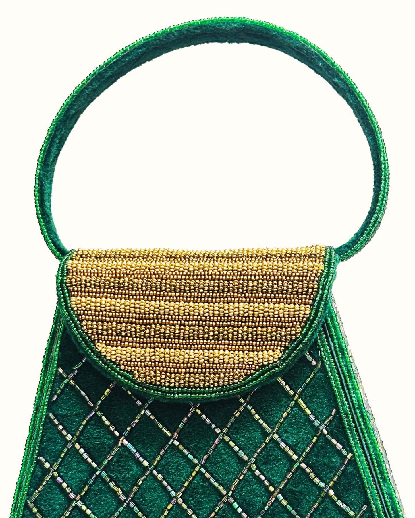 Emerald Regal Beaded Top-Handle Bag