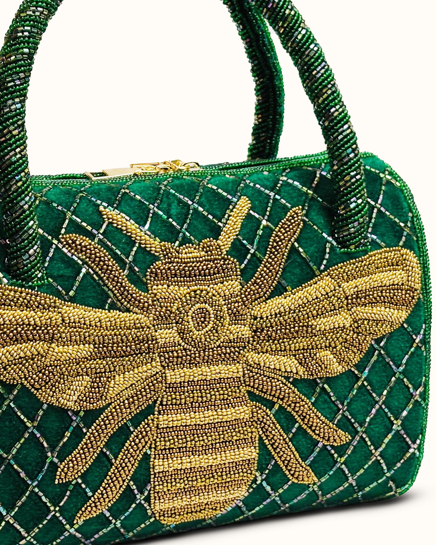 Emerald Luxe Bee Embellished Handbag