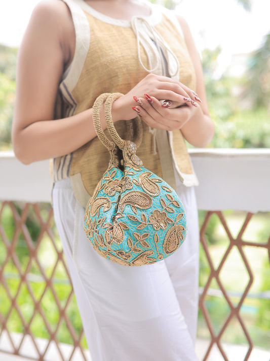 Turquoise Potli with Copper Paisleys