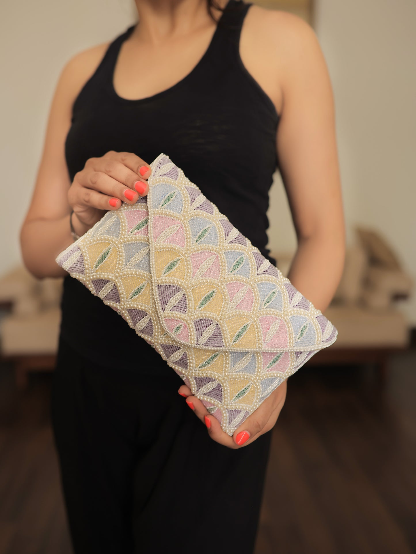 White Envelope Bag with Pastel Colours