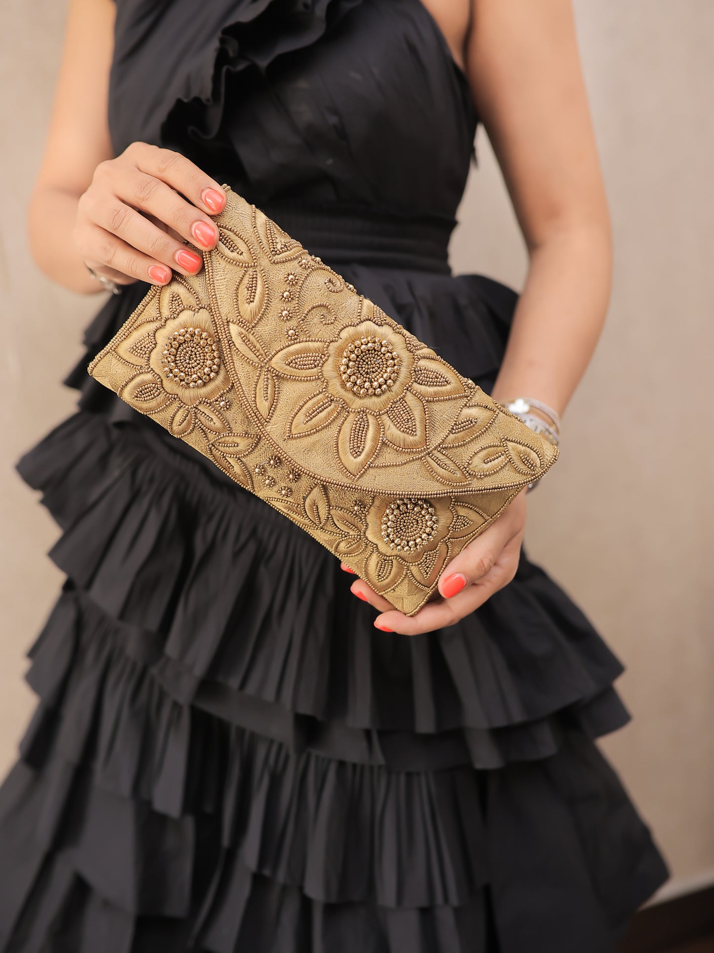 Copper Envelope Bag with a Flower