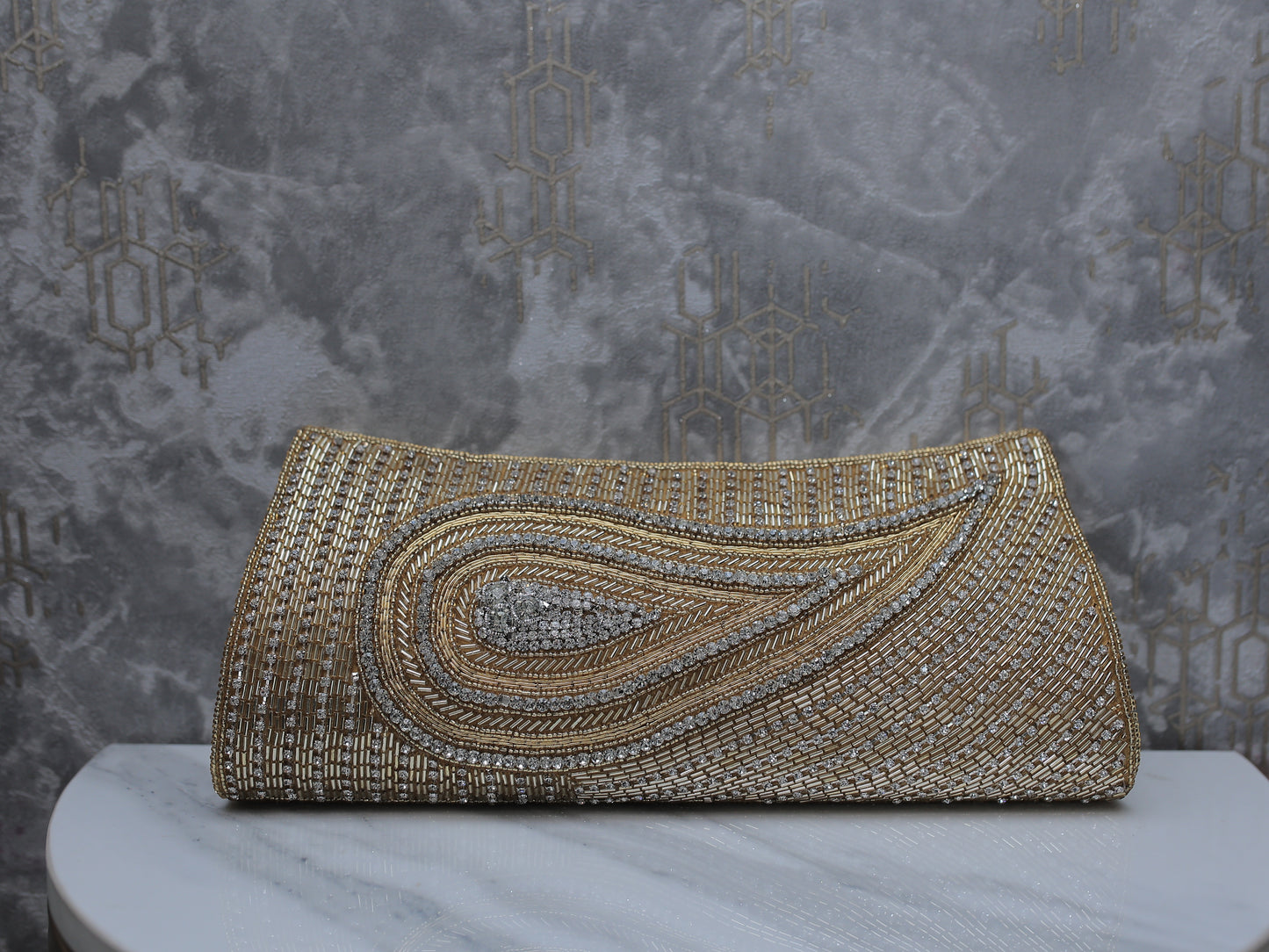 Gold Paisley Clutch with Sling