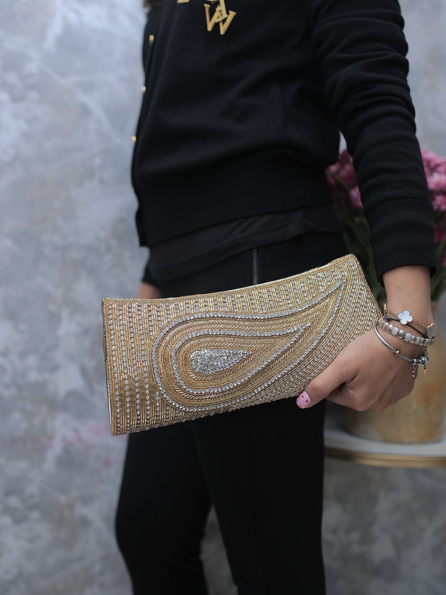 Gold Paisley Clutch with Sling