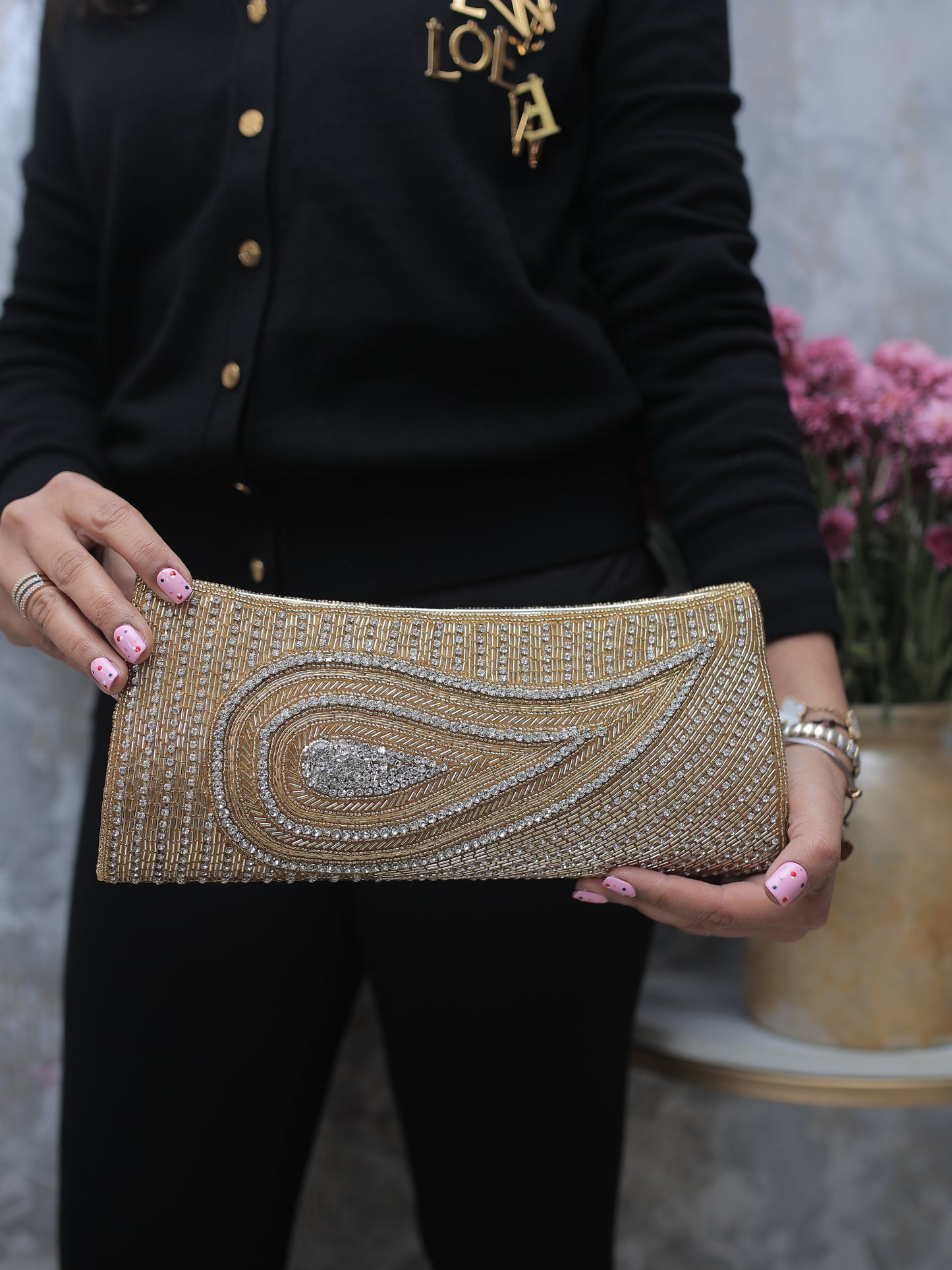 Gold Paisley Clutch with Sling