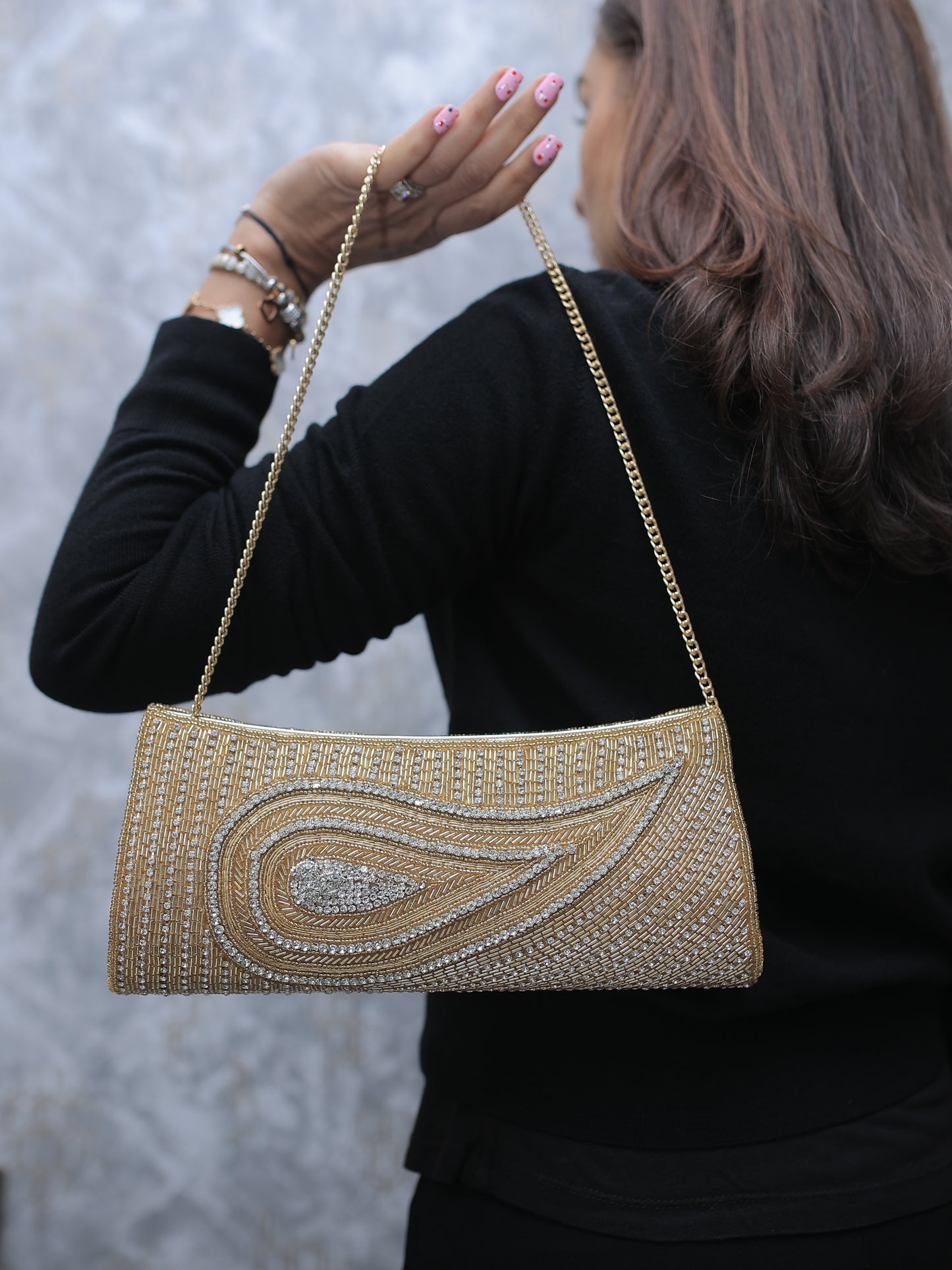 Gold Paisley Clutch with Sling