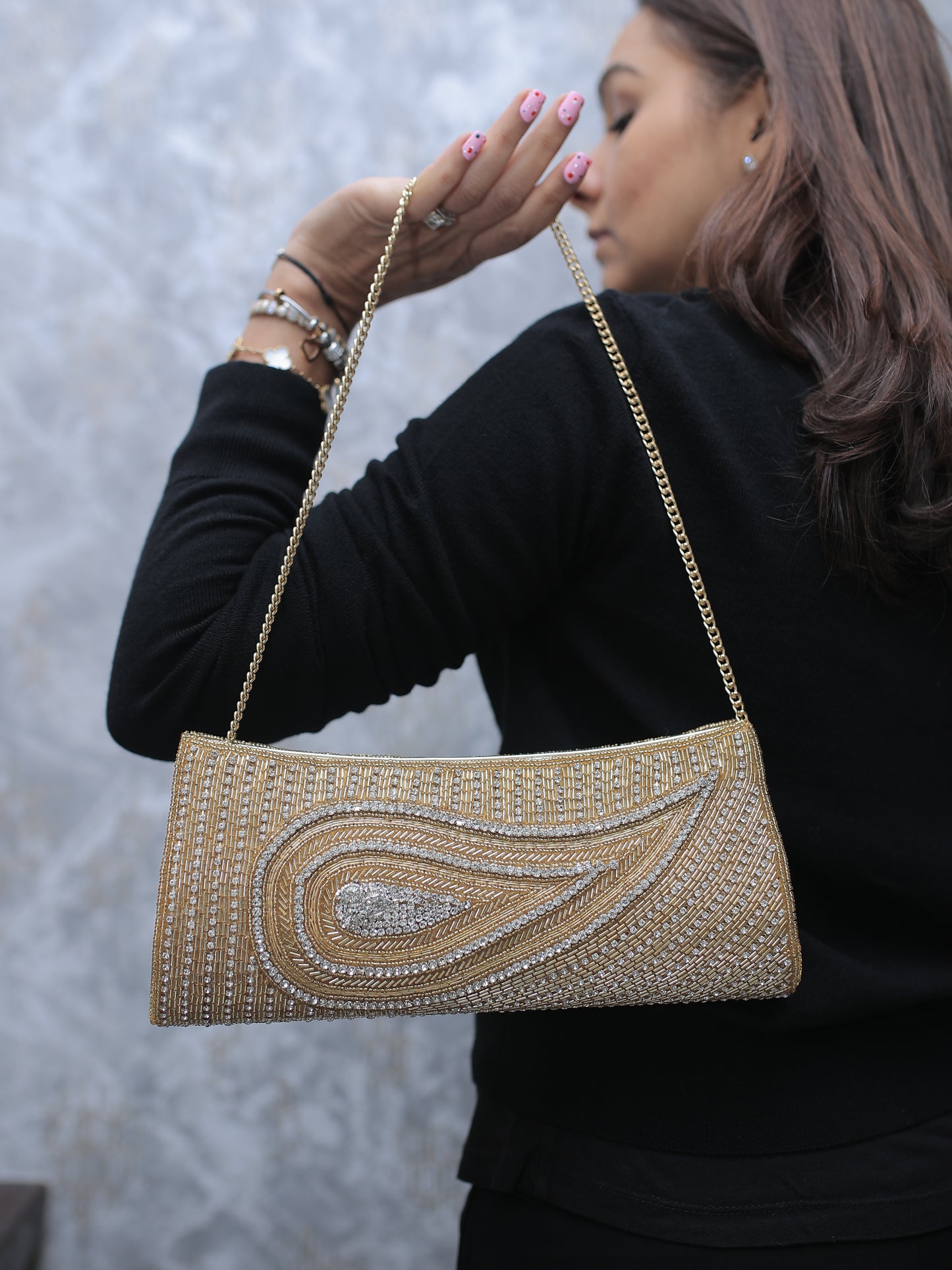 Gold Paisley Clutch with Sling