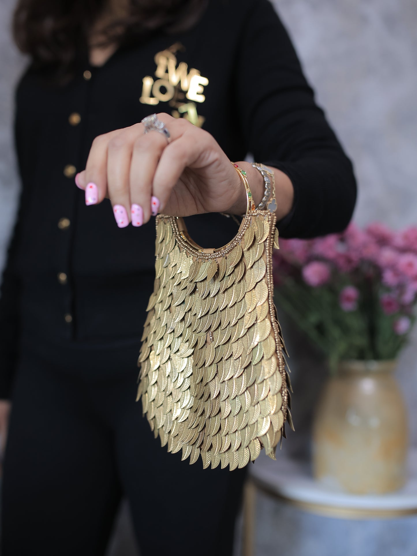 Copper Brass Leaves Bangle Bags