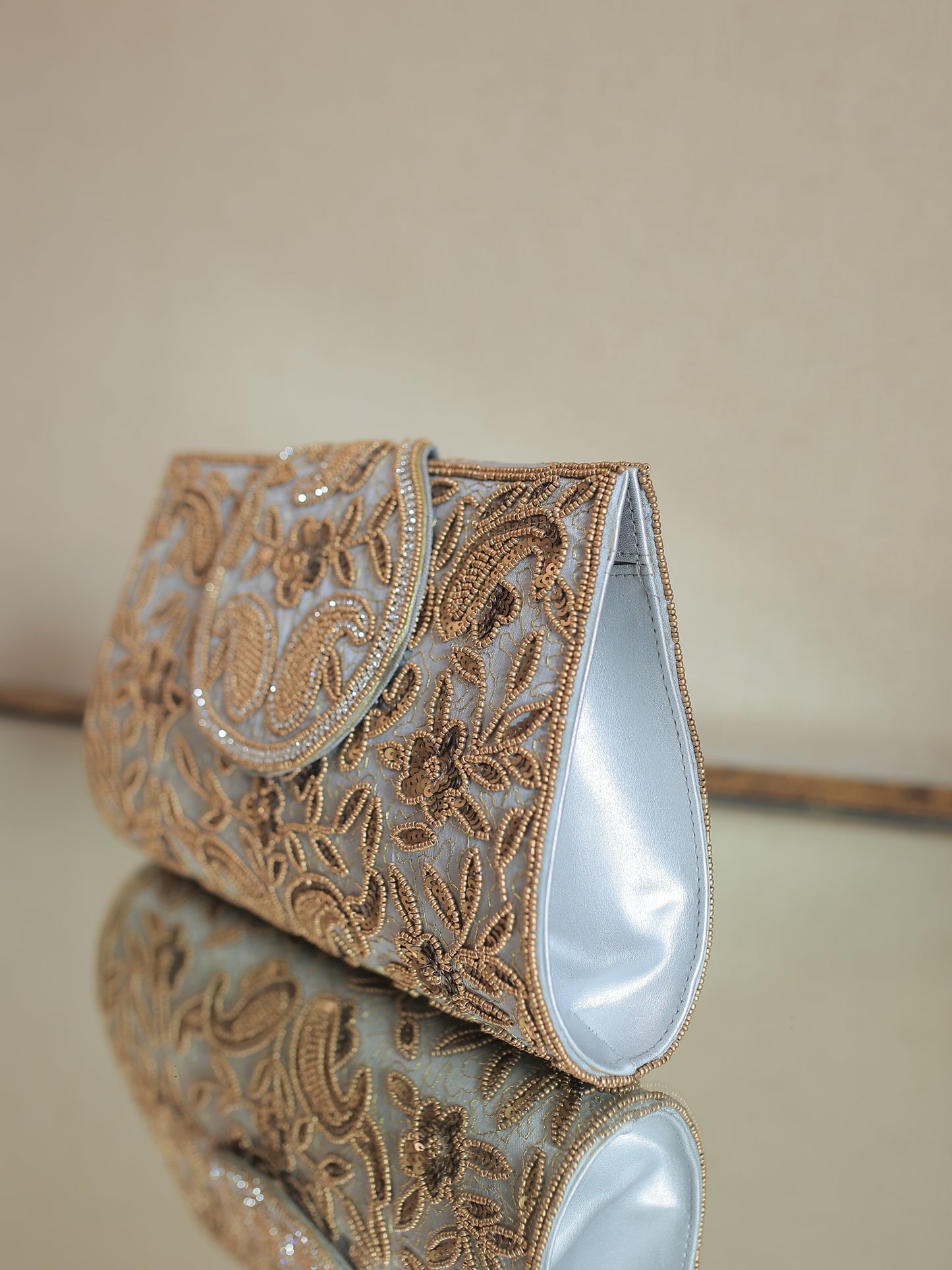 Grey/Turquoise Paisley Clutch (Big Size) with Sling