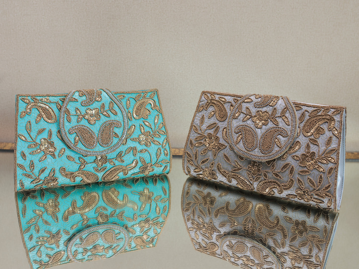 Grey/Turquoise Paisley Clutch (Big Size) with Sling