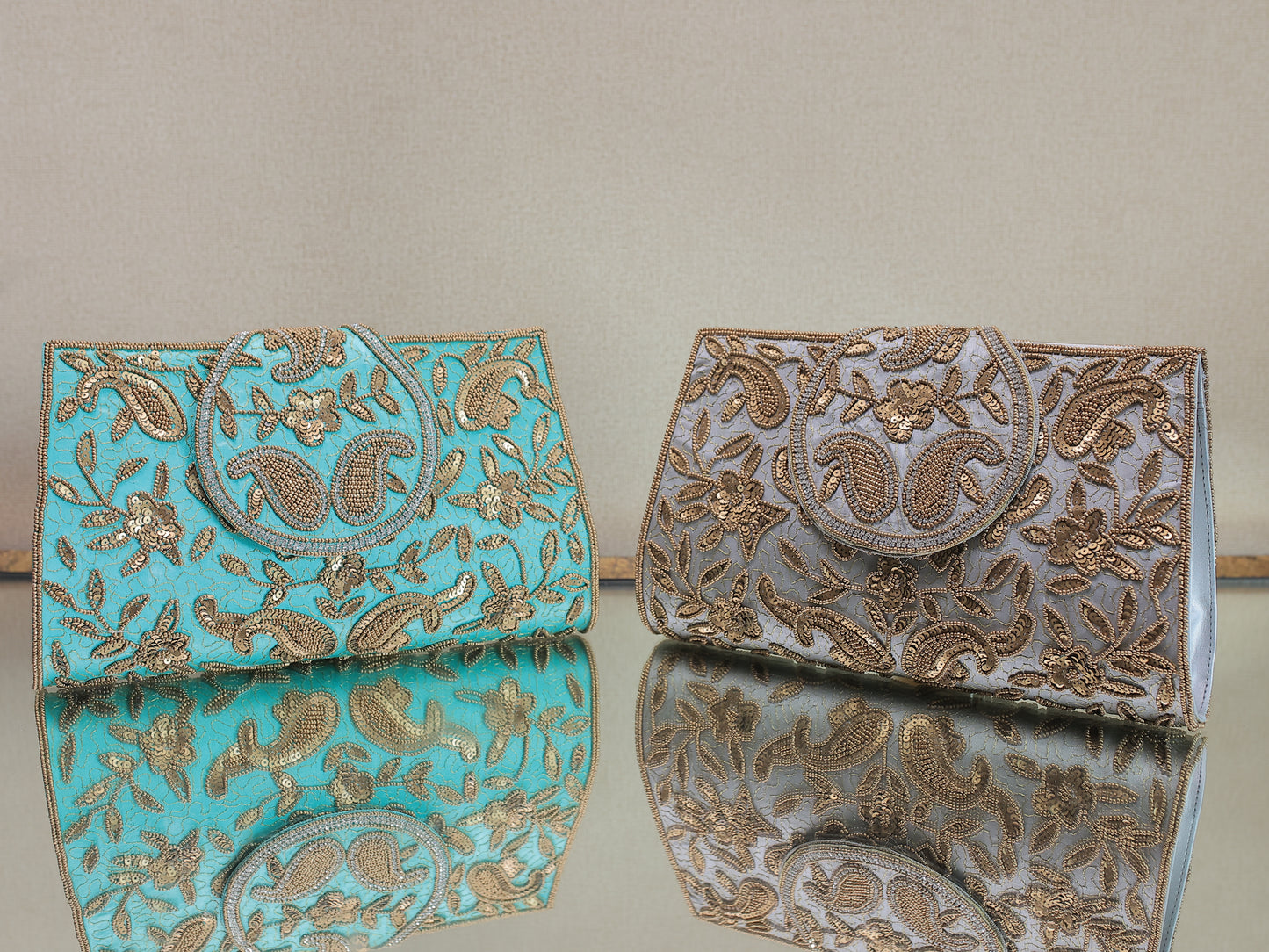 Grey/Turquoise Paisley Clutch (Big Size) with Sling