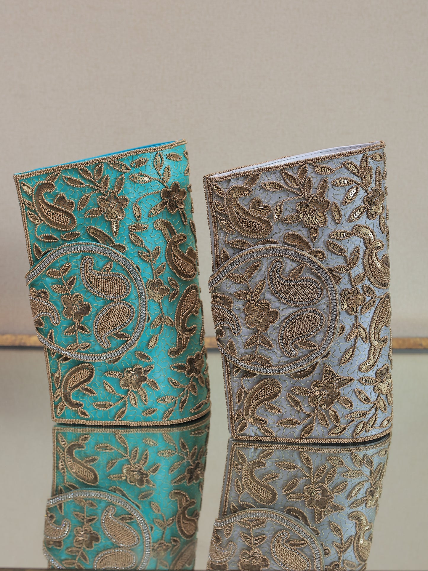 Grey/Turquoise Paisley Clutch (Big Size) with Sling