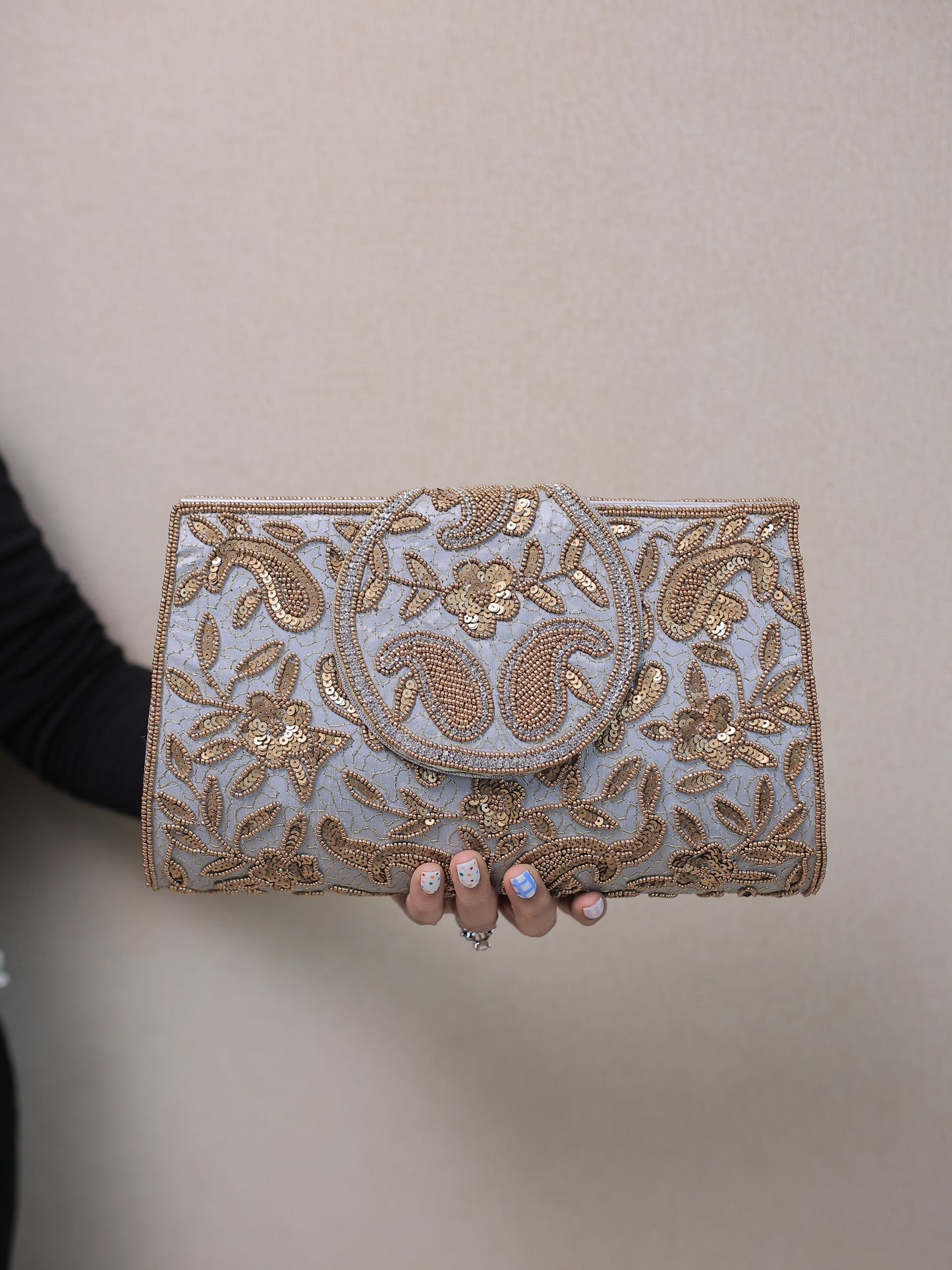 Grey/Turquoise Paisley Clutch (Big Size) with Sling