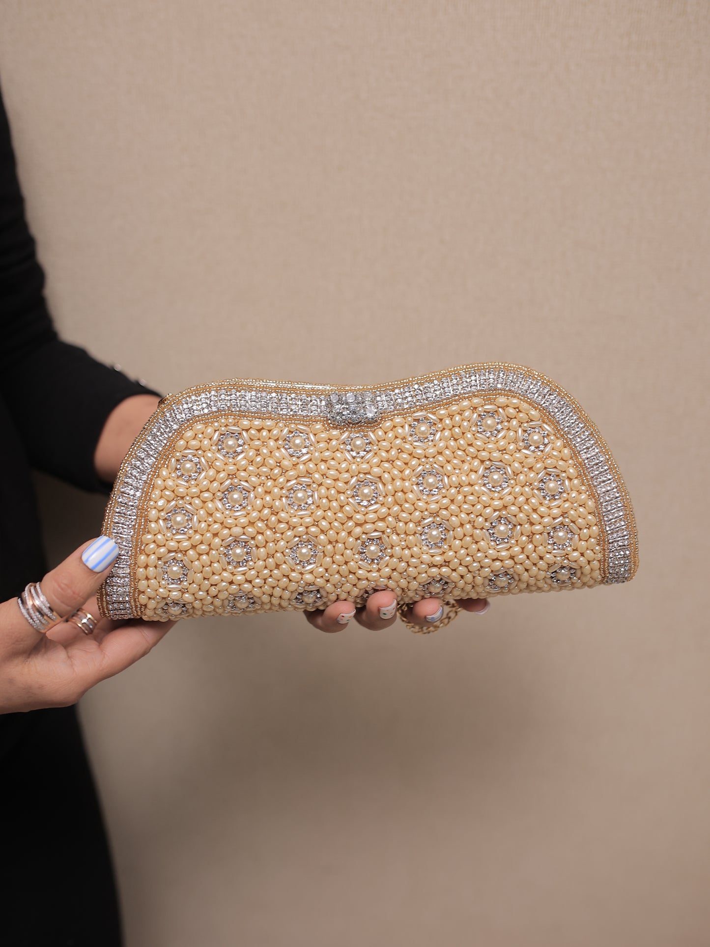 Pearl and Stone Wave Clutch with Sling