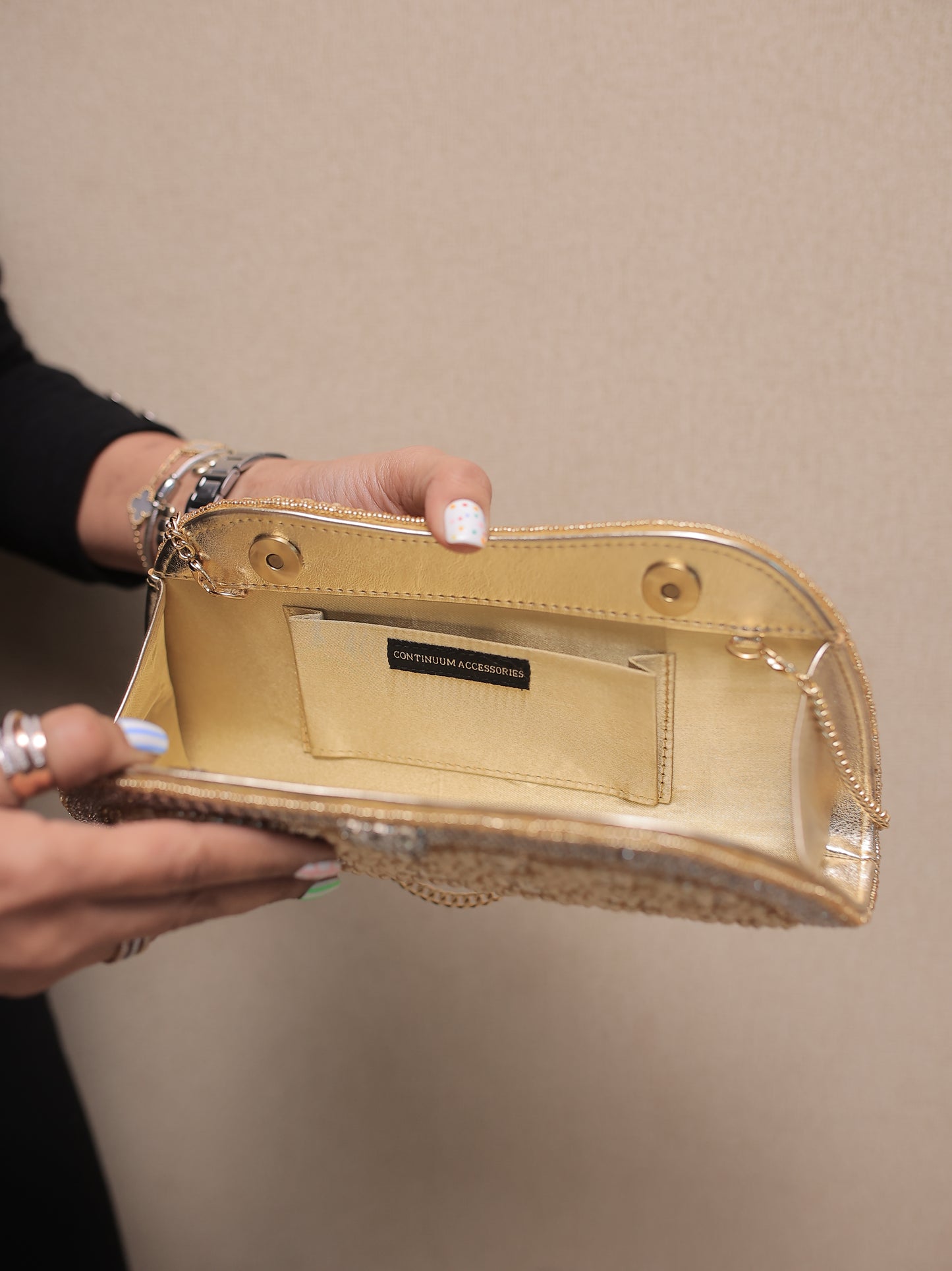 Pearl and Stone Wave Clutch with Sling