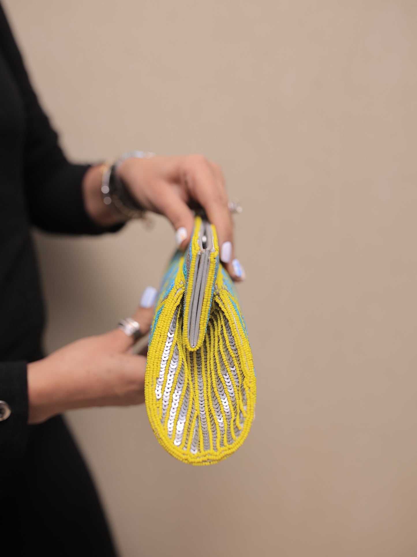 Turquoise and Yellow Beaded Clutch with Sling