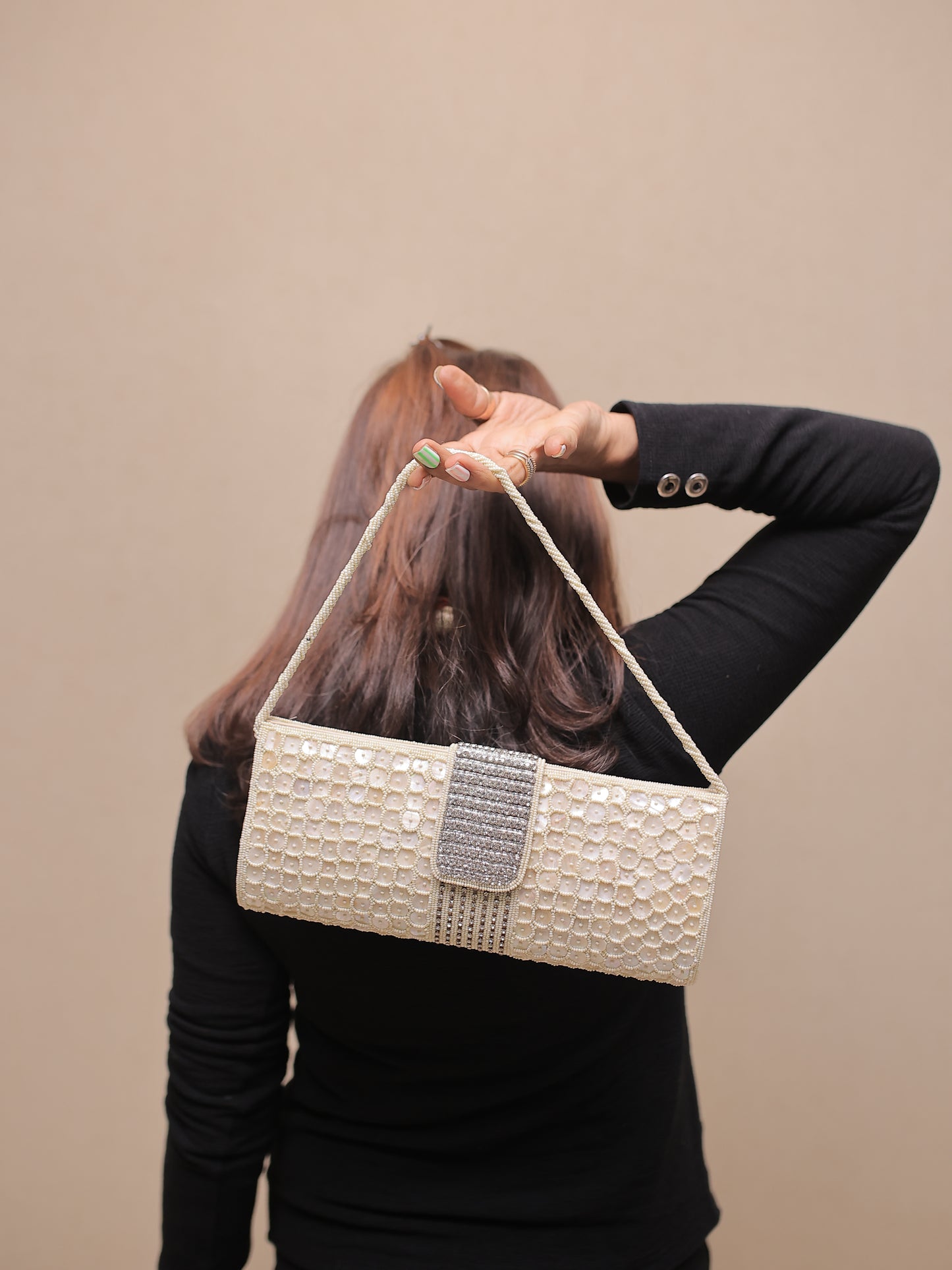 Cream Shell Clutch with Small Centre Flap