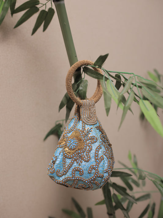 Turquoise Potli with Bead and Brass Work