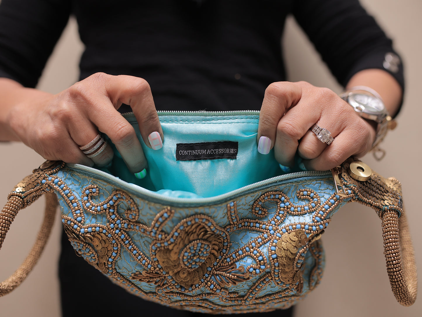 Turquoise Potli with Bead and Brass Work