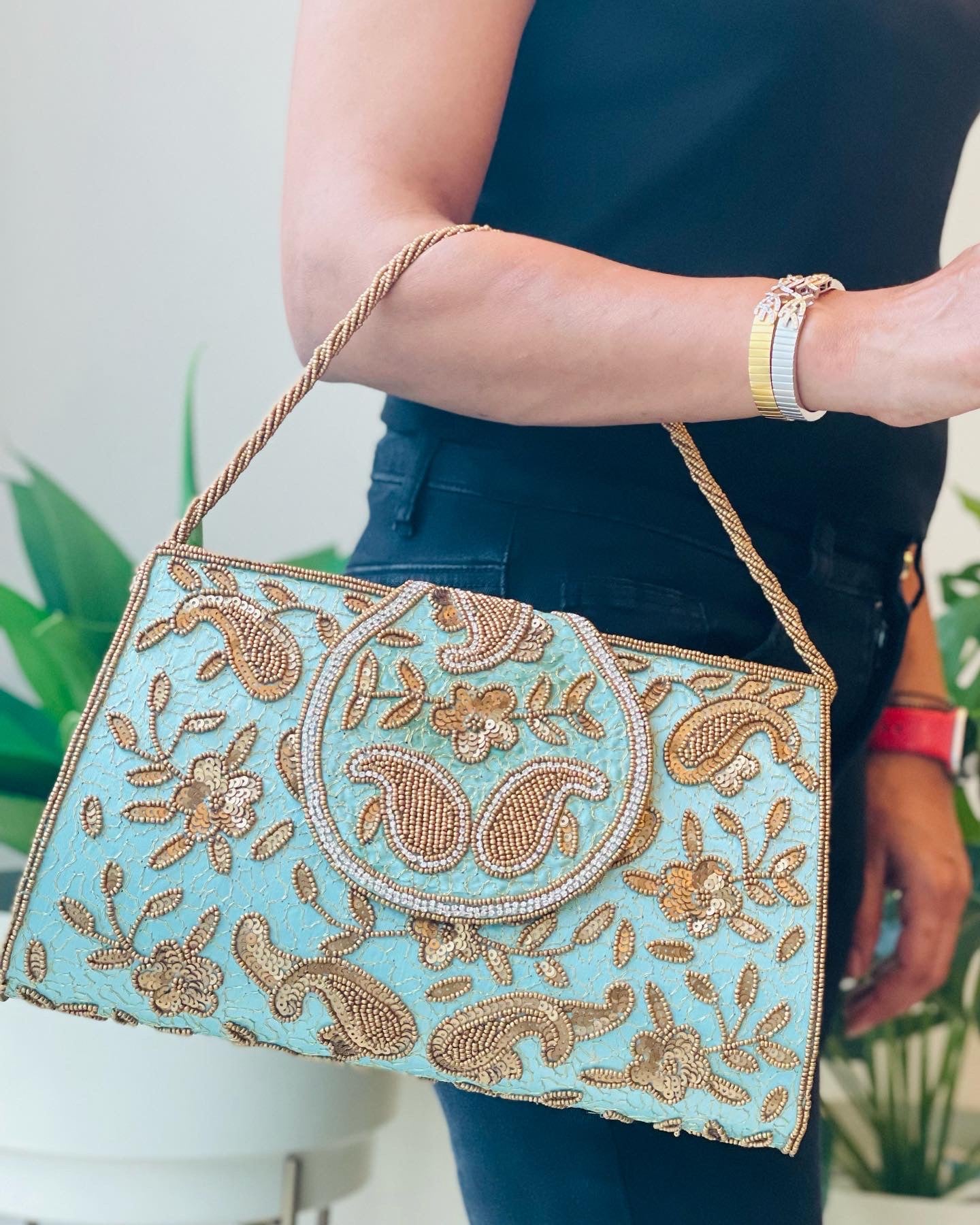 Turquoise Paisley Clutch  (Big Size) with a sling