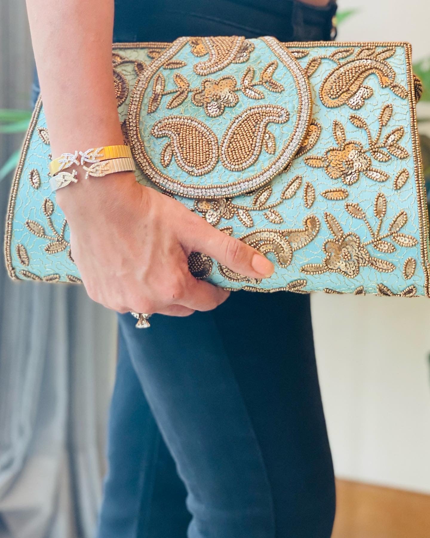 Turquoise Paisley Clutch  (Big Size) with a sling