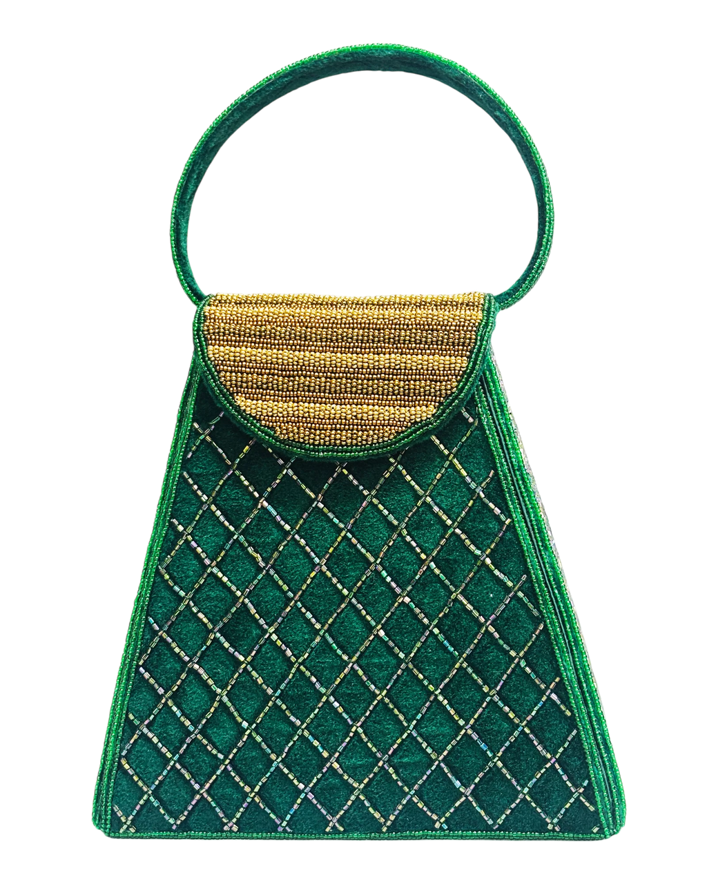 Emerald Regal Beaded Top-Handle Bag
