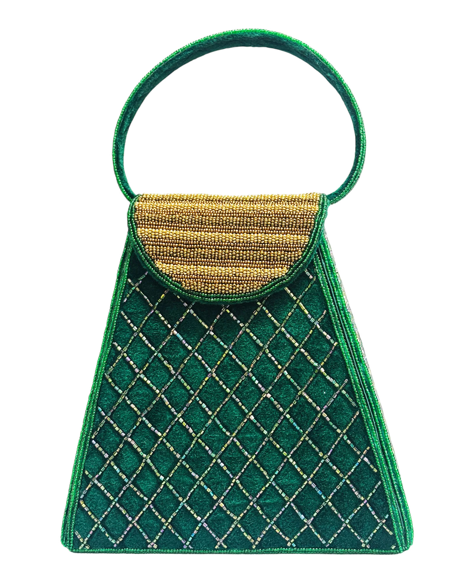 Emerald Regal Beaded Top-Handle Bag