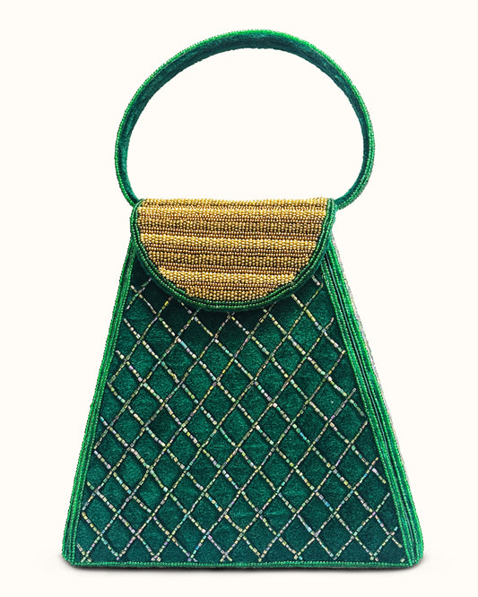 Emerald Regal Beaded Top-Handle Bag