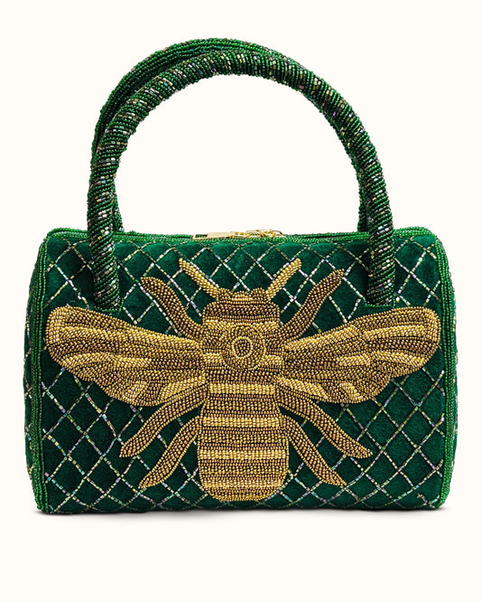 Emerald Luxe Bee Embellished Handbag
