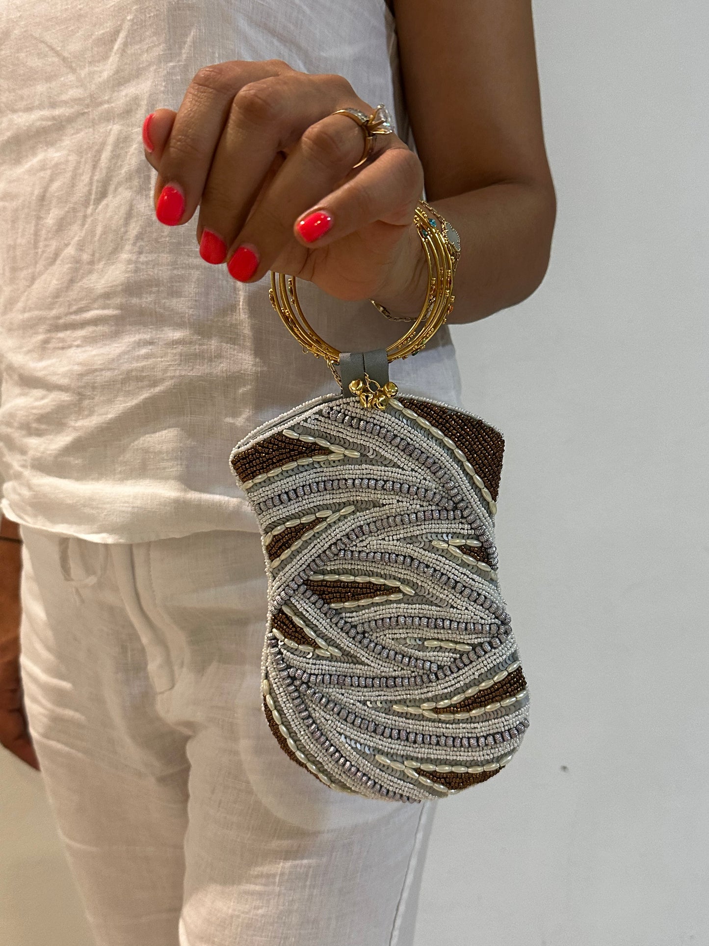 White/Silver/Copper Bangle Mobile Bag