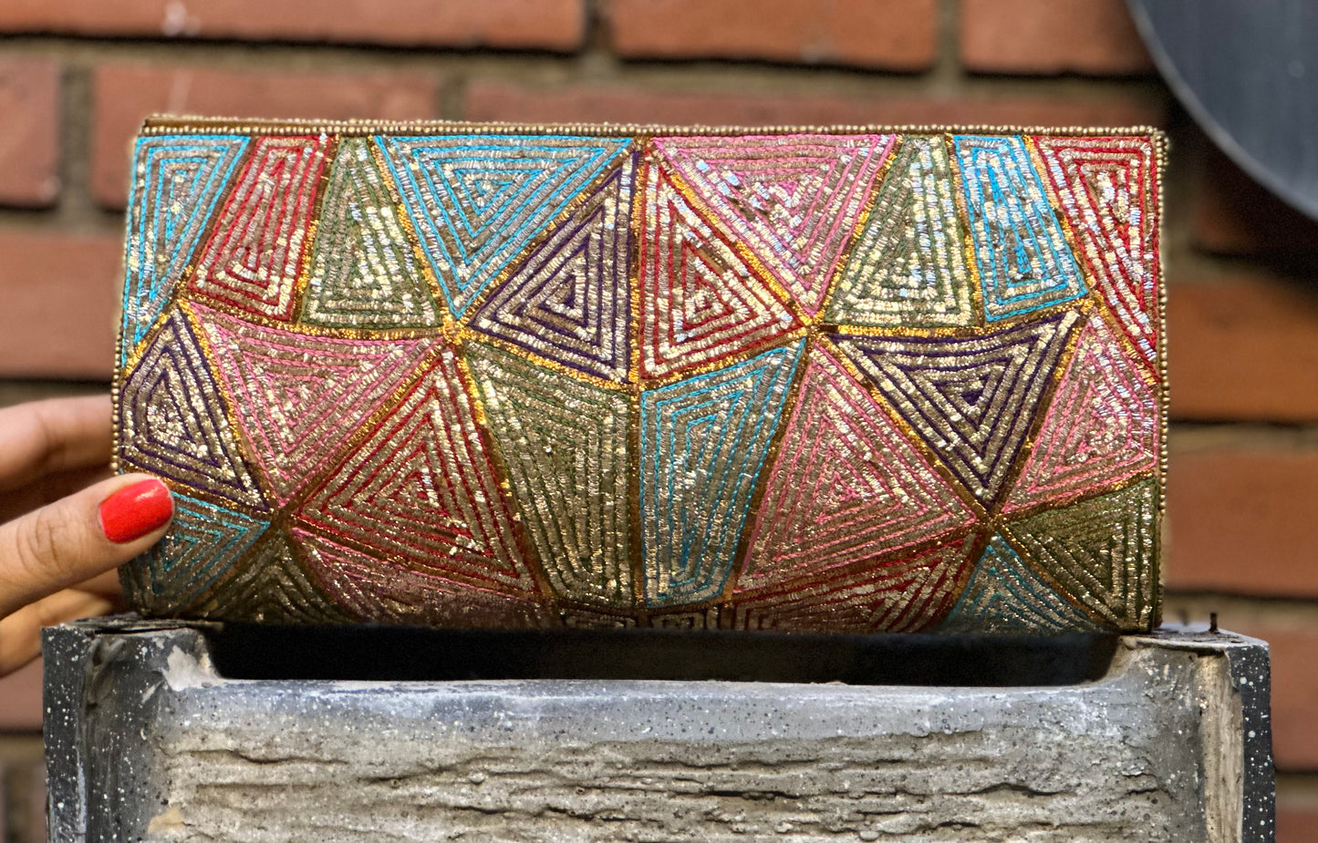 Dabka work Patchwork Look Clutch