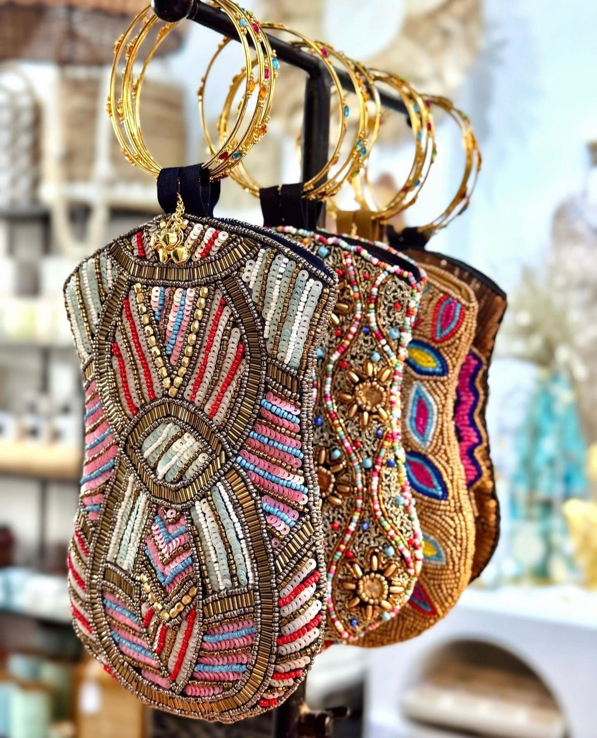 Gorgeous coloured sequin and beads Bangle Mobile Bag