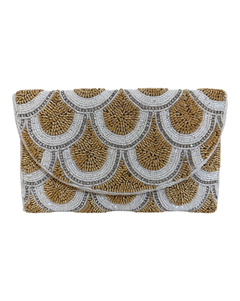 The White & Gold Scallop Clutch