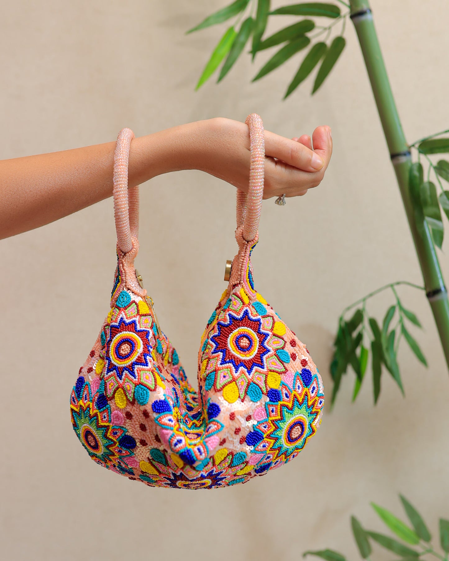 Beige Colourful Floral Potli