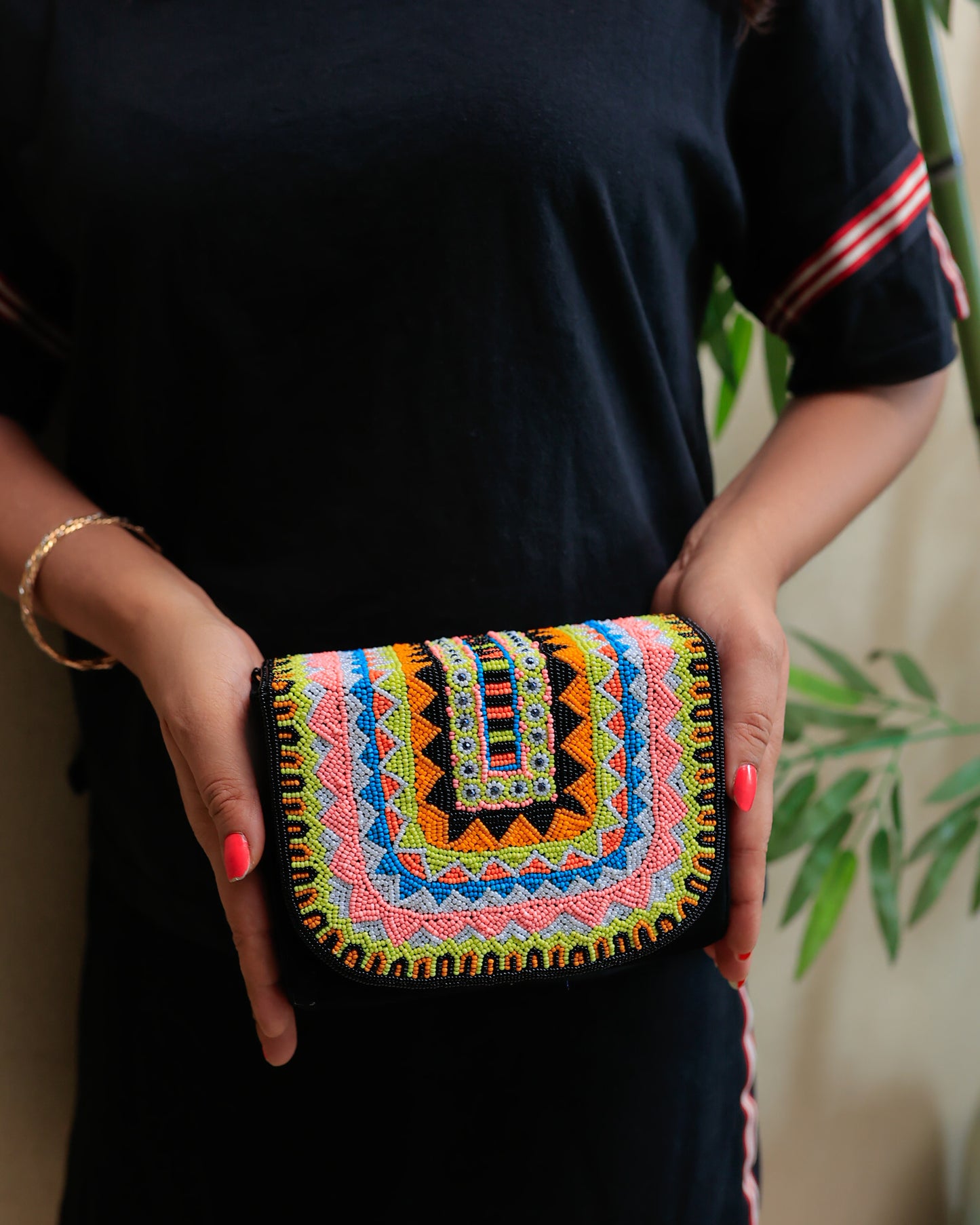 Black Clutch with a Colourful Flap