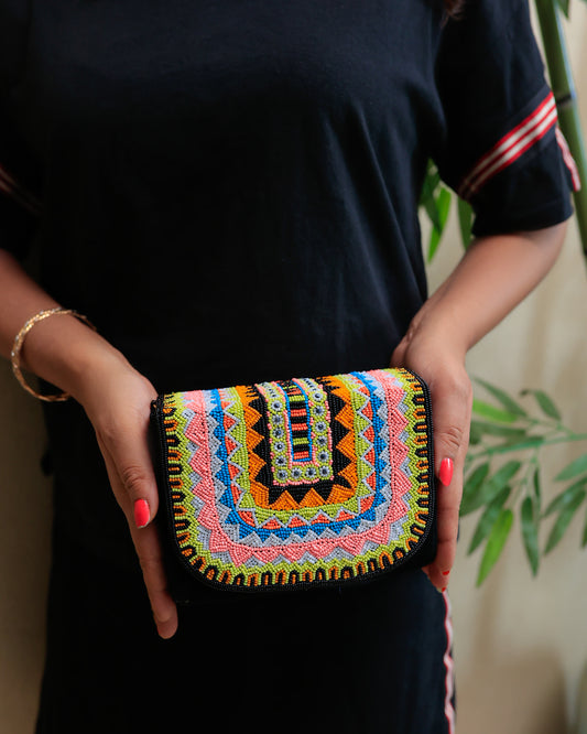 Black Clutch with a Colourful Flap