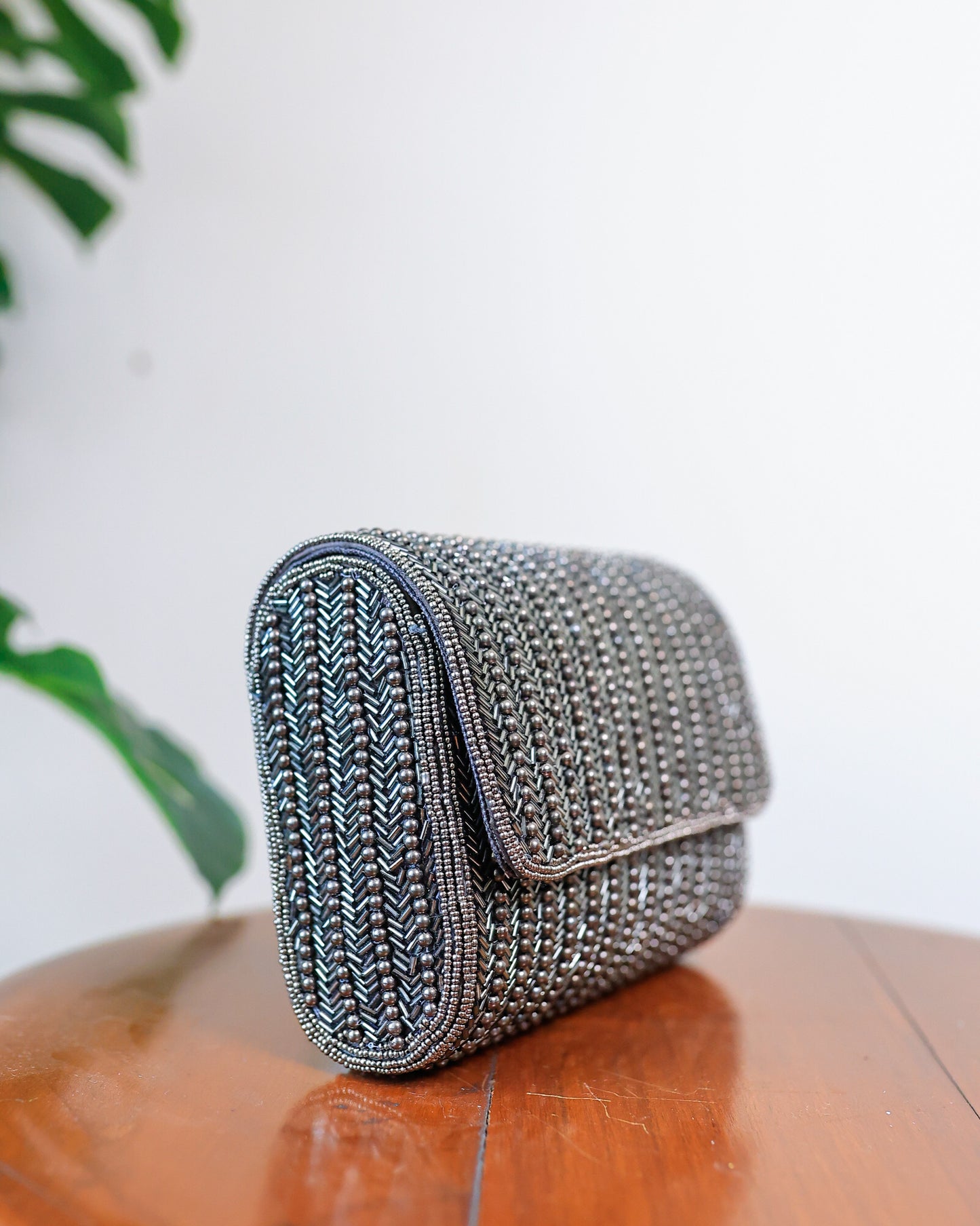 Grey Small Flap Clutch with a sling