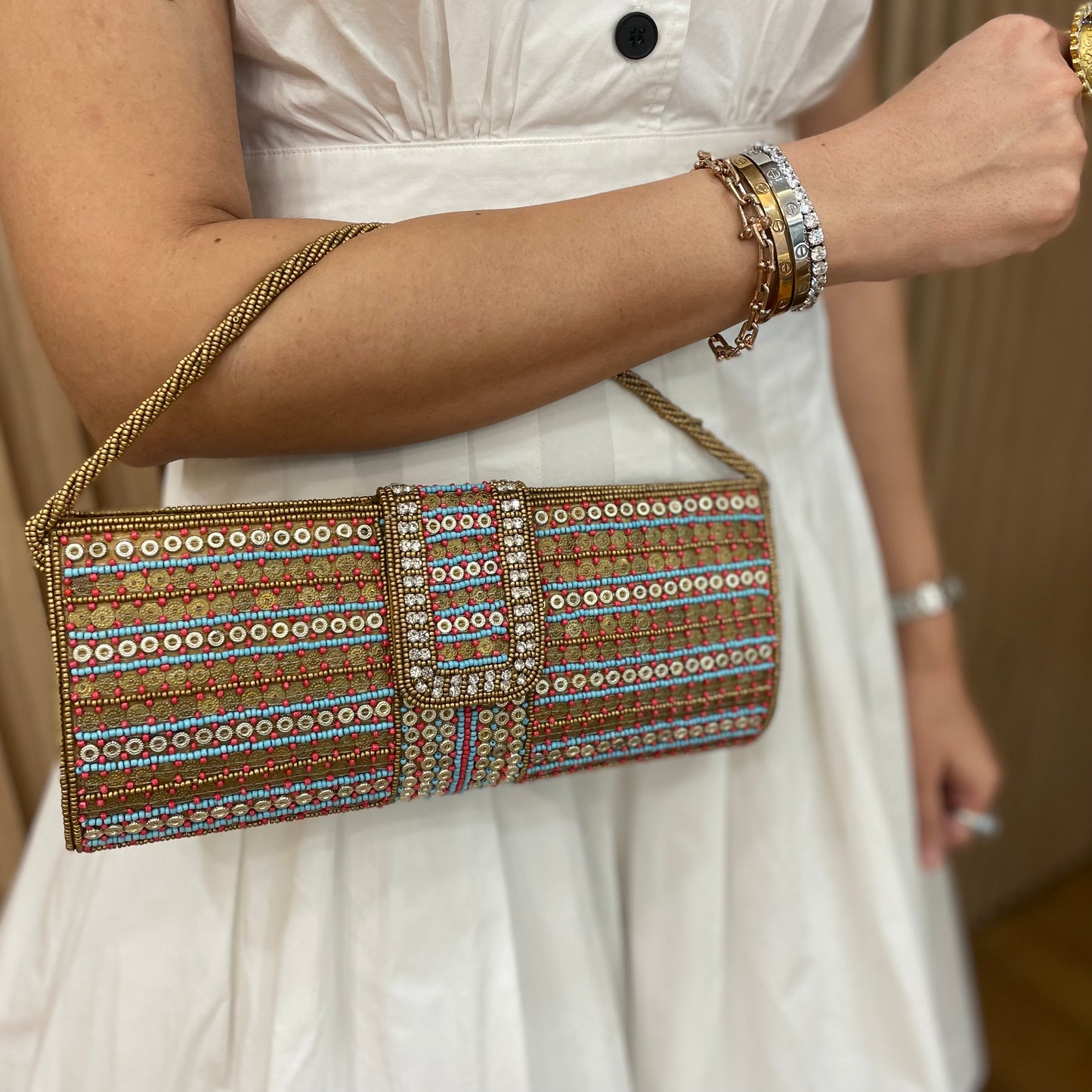 Red and Blue Beaded Clutch with a beaded sling