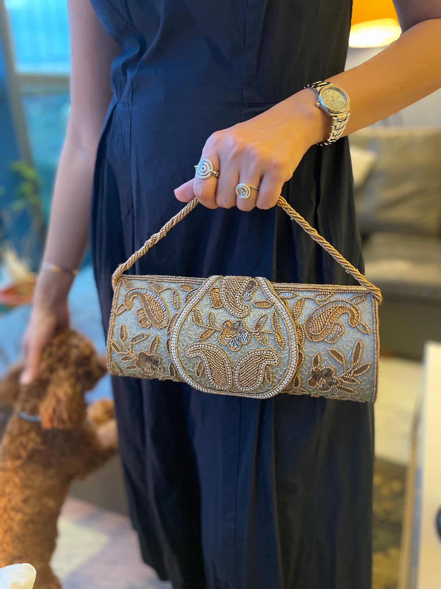 Grey and Copper Paisley Clutch (Small)