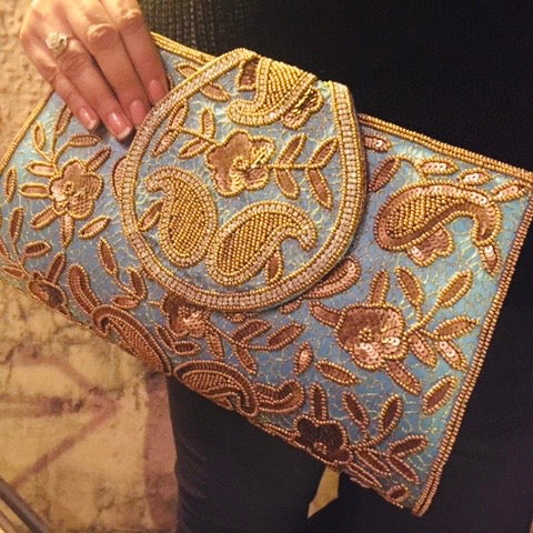 Turquoise Paisley Clutch  (Big Size) with a sling