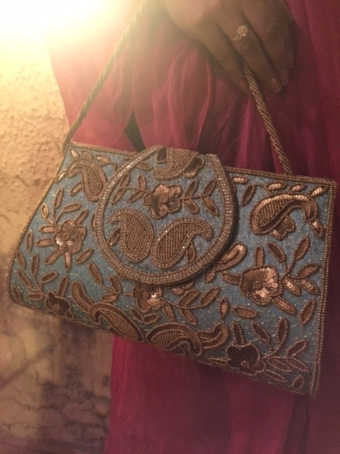 Turquoise Paisley Clutch  (Big Size) with a sling