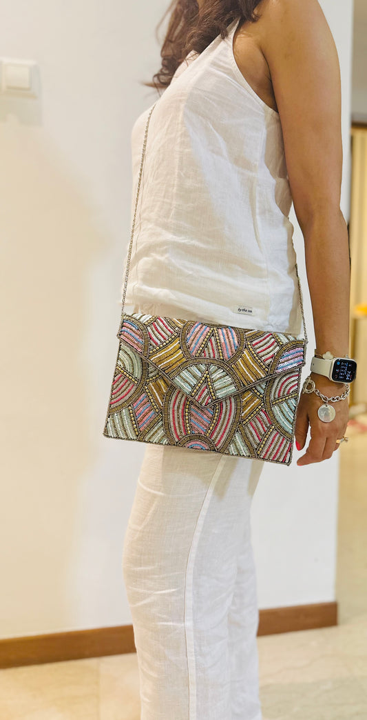 Grey Envelope Bag with Colourful Sequin