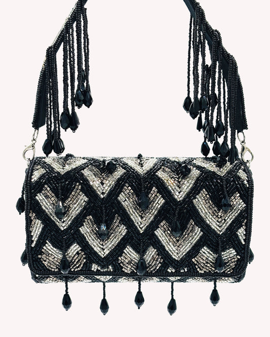 Midnight Lattice Beaded Bag