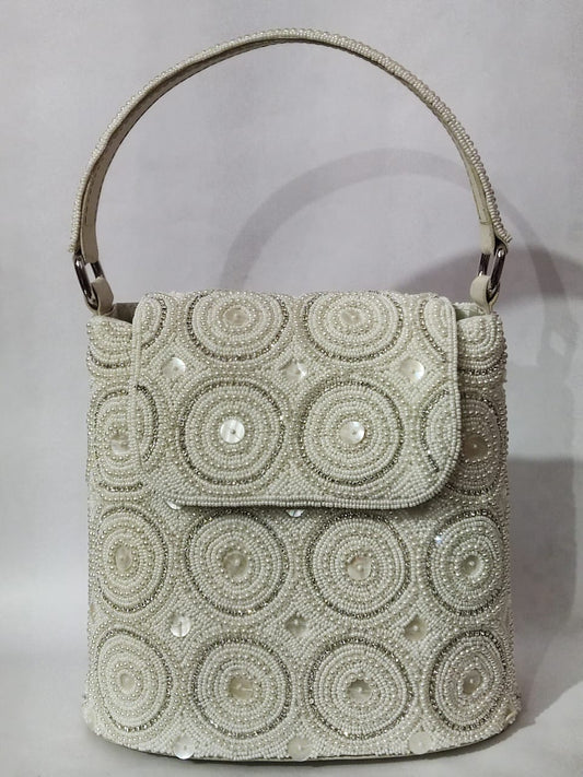 Cream circle diamontees Bucket Bag